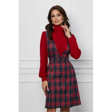 Rochie Dy Fashion rosie cu carouri tip sarafan