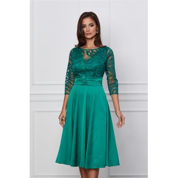 Rochie Dy Fashion verde din satin cu bust din dantela