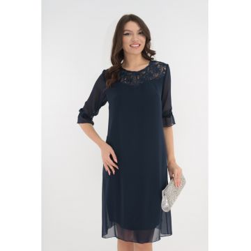 Rochie eleganta bleumarin cu broderie si paiete