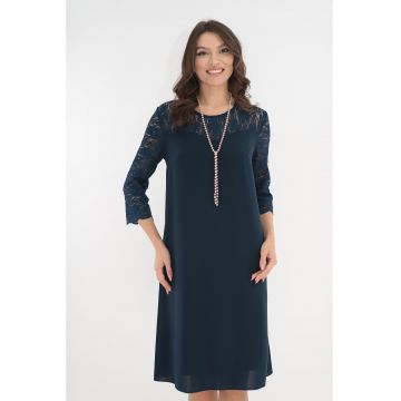 Rochie eleganta bleumarin cu insertii din dantela