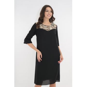 Rochie eleganta neagra cu broderie aurie