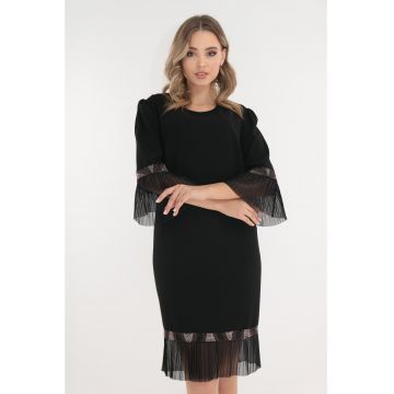 Rochie eleganta neagra cu insertii din matase plisata si glitter