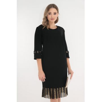 Rochie eleganta neagra cu insertii din voal plisat