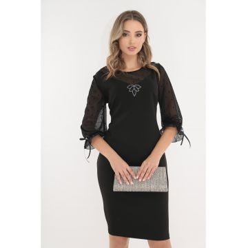 Rochie eleganta neagra cu maneci din tulle cu buline