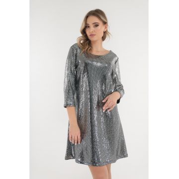 Rochie evazata de ocazie cu glitter argintiu