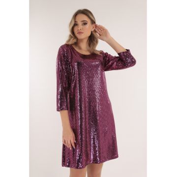 Rochie evazata de ocazie cu glitter fucsia