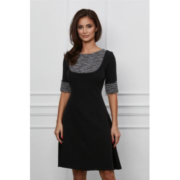 Rochie Mona neagra cu bust si mansete din tweed