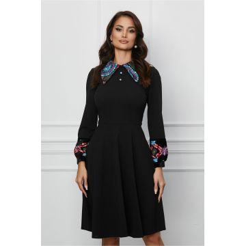 Rochie Moze neagra cu guler si maneci brodate