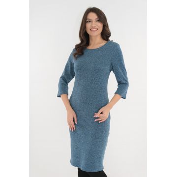 Rochie office albastra din jerse moale