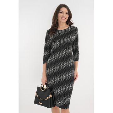 Rochie office neagra cu imprimeu alb diagonal