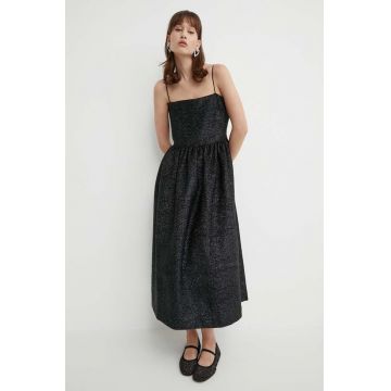 Stine Goya rochie din amestec de lână culoarea negru, midi, evazați SG5576