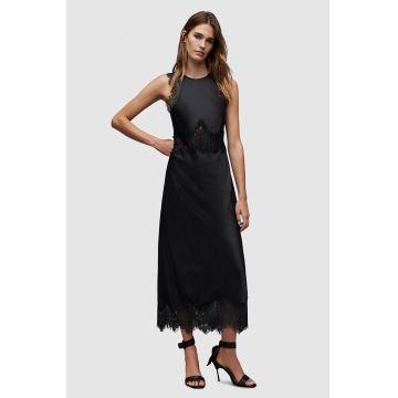 AllSaints rochie din amestec de matase Alula culoarea negru, maxi, evazati