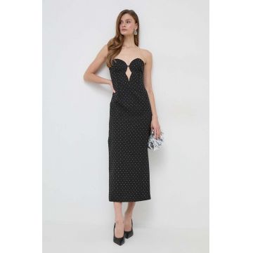 Bardot rochie culoarea negru, midi, mulata