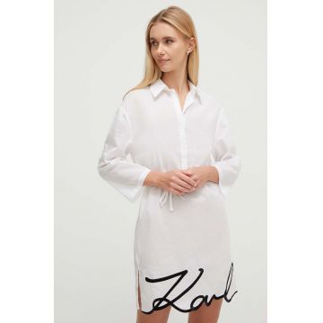 Karl Lagerfeld rochie de plajă din bumbac culoarea alb
