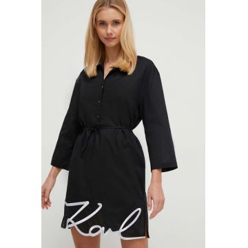 Karl Lagerfeld rochie de plajă din bumbac culoarea negru