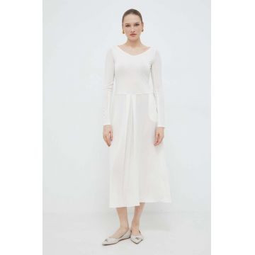 Max Mara Leisure rochie culoarea alb, midi, evazati