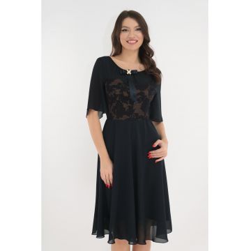 Rochie eleganta clos bleumarin cu brocart auriu