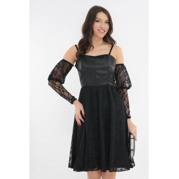 Rochie eleganta clos din dantela neagra si matase peliculizata