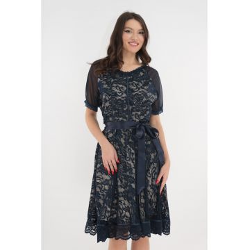 Rochie eleganta din dantela bleumarin cu desen floral