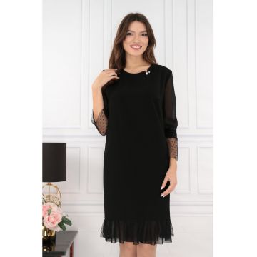 Rochie eleganta neagra cu insertii din tulle cu buline