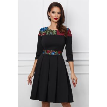 Rochie Ella Collection Sofia neagra cu broderie traditionala