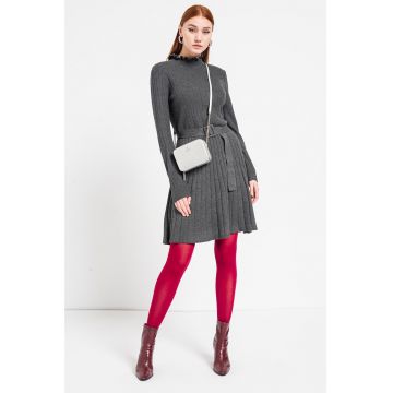 Rochie tricotata cu o curea - Gri inchis melange