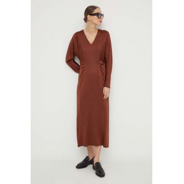 BOSS rochie culoarea maro, midi, evazati