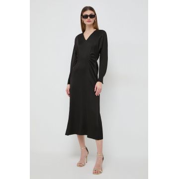 BOSS rochie culoarea negru, midi, evazati