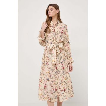 Weekend Max Mara rochie de mătase culoarea bej, midi, evazați 2415220000000