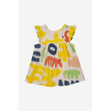 Bobo Choses rochie din bumbac pentru bebeluși culoarea galben, mini, evazati