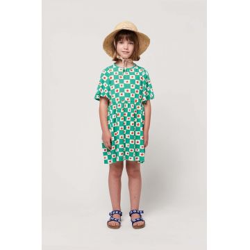 Bobo Choses rochie din bumbac pentru copii culoarea verde, mini, evazată