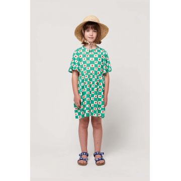 Bobo Choses rochie din bumbac pentru copii culoarea verde, mini, evazati