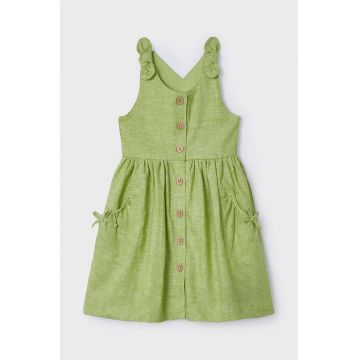 Mayoral rochie din in pentru copii culoarea verde, mini, evazati
