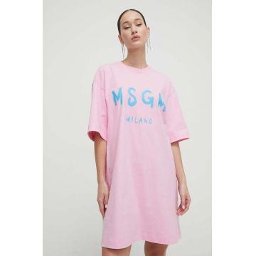 MSGM rochie din bumbac culoarea roz, mini, drept 3641MDA510.247002