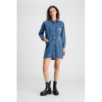Rochie de denim cu buzunar pe piept