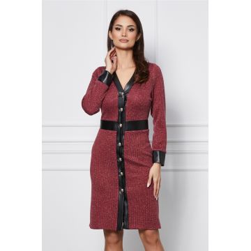 Rochie Dy Fashion bordo cu insertie fir lurex si nasturi