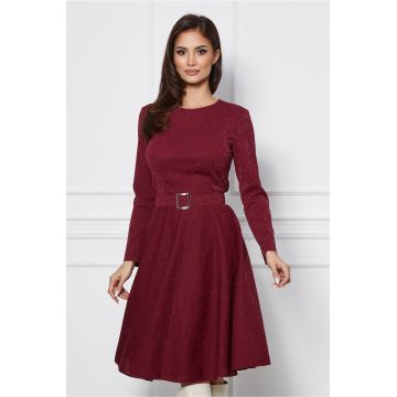 Rochie Dy Fashion bordo cu lurex si curea in talie