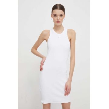 Tommy Jeans rochie culoarea alb, mini, mulată DW0DW17406