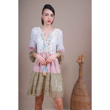 Rochie boho cu volane colorate 112910 Kaki
