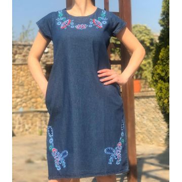 Rochie din denim cu broderie Sanda - 19