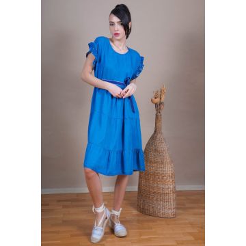 Rochie din tencel cu volane 1627 Bleu