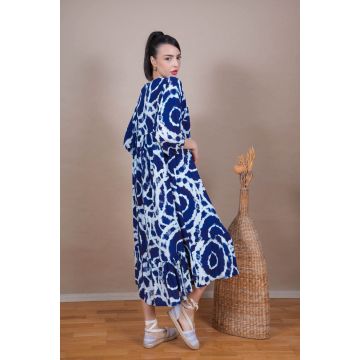 Rochie lunga cu cercuri tie-dye 3787 Bleumarin