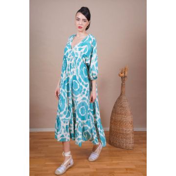 Rochie lunga cu cercuri tie-dye 3787 Verde