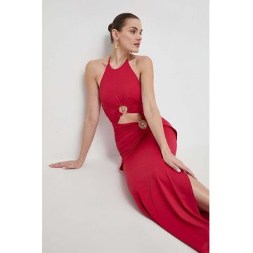 Bardot rochie culoarea rosu, maxi, mulata