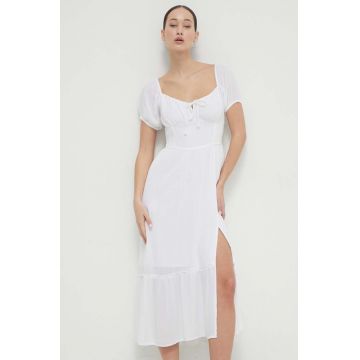 Hollister Co. rochie culoarea alb, midi, evazati