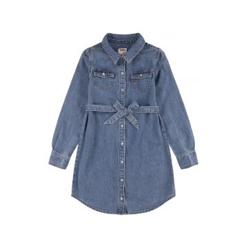 Rochie din denim cu cordon in talie