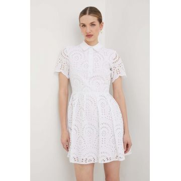 Silvian Heach rochie din bumbac culoarea alb, mini, evazati