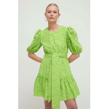 Silvian Heach rochie din bumbac culoarea verde, mini, evazati