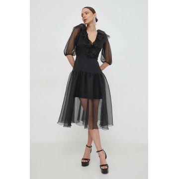 Custommade rochie culoarea negru, midi, evazati