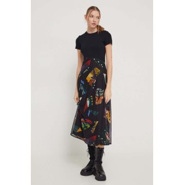 Desigual rochie culoarea negru, midi, evazati